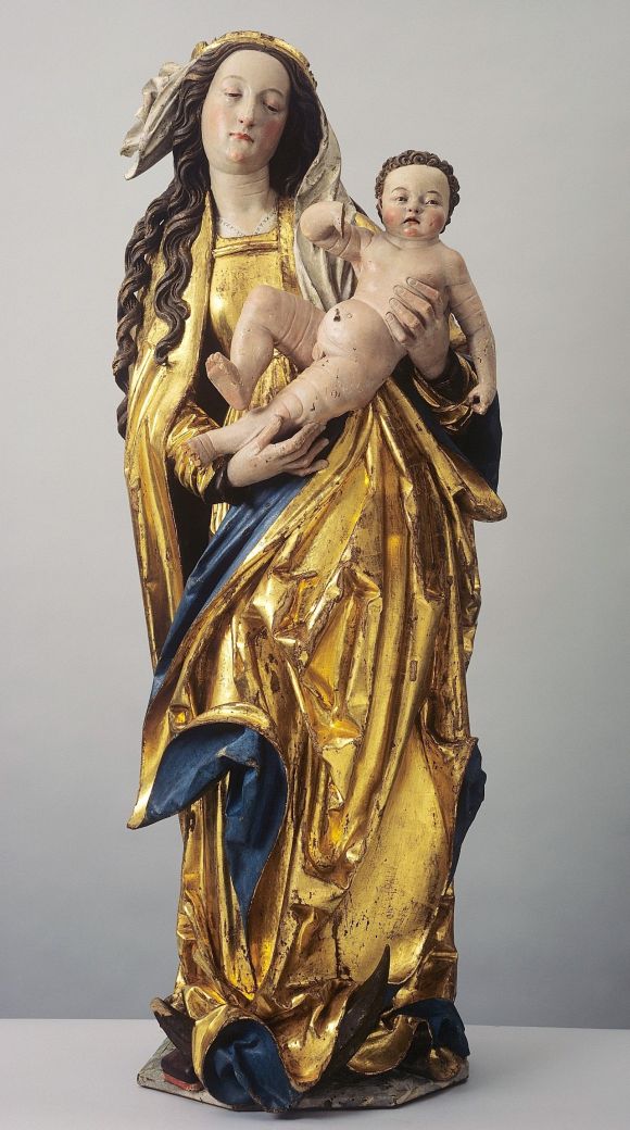 Hans Geiler, Vierge à l’enfant, vers 1525, Bois polychrome, H : 133 cm, Musée d’art et d’histoire, Fribourg, GKS1019
